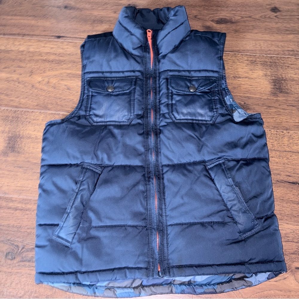 Gap Boy Reversible Camo Jacket Puffer Vest Navy Blue Youth L